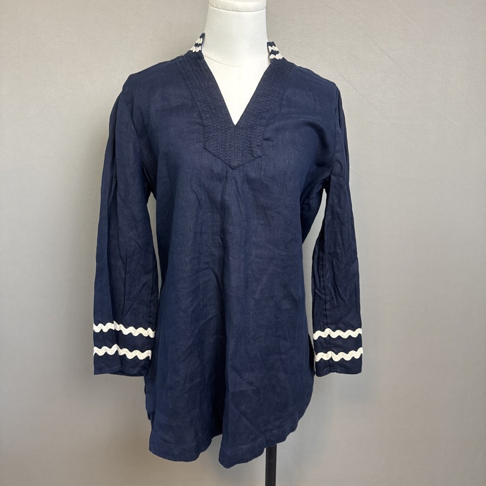 Chico's Tunic Navy Blue 100% Linen Size 0.5 (6)